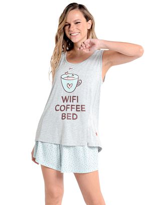Pijama Corto Diseño Estampado Viscosa Caffarena,hi-res