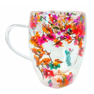 Taza vintage mug de vidrio doble pared 310ml cafe flores,hi-res
