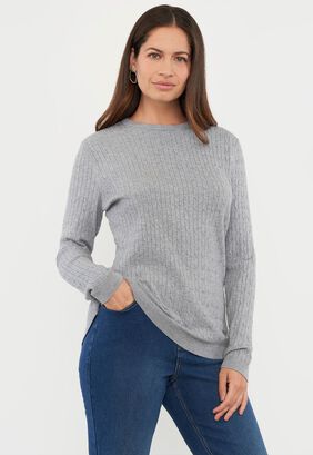 Sweater Mujer Rib Trenzado Gris Corona,hi-res