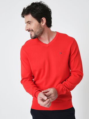 Sweater Básico  V-Neck Rojo Tommy Hilfiger,hi-res