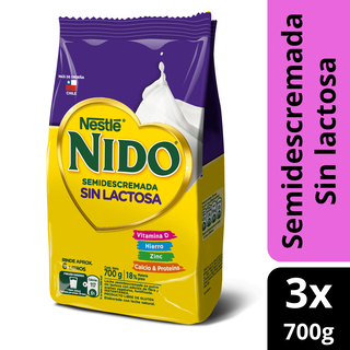 Leche en polvo NIDO® Semidescremada Sin Lactosa Bolsa 700g Pack X3,hi-res