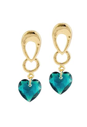 Aros Amor Gold Baño de Oro 24k Cristales Emerald.,hi-res