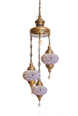 Lámpara turca colgante de 3 esferas rombos rosados M,hi-res