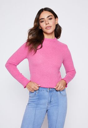 Sweater Mujer Fucsia Cuello Alto Soft Family Shop,hi-res