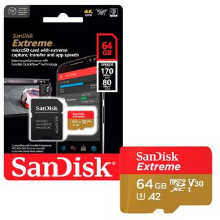Tarjeta de Memoria MicroSD SanDisk 64GB + Adaptador 170MB/s,hi-res