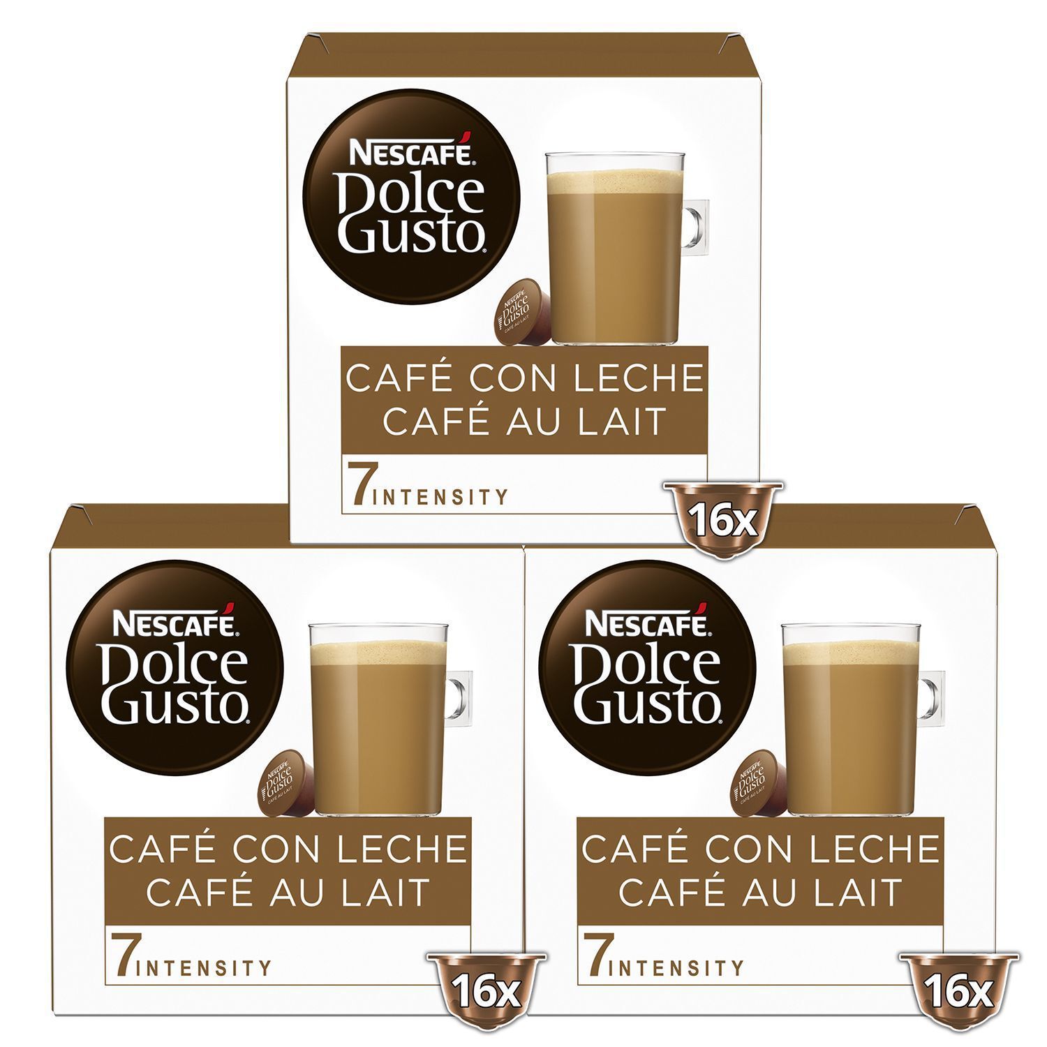 Cápsulas monodosis  Dolce Gusto Café con leche, Pack de 3 cajas
