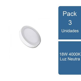 Pack 3 Foco Sobrepuesto Redondo LED 18W 4000K Luz Neutra,hi-res