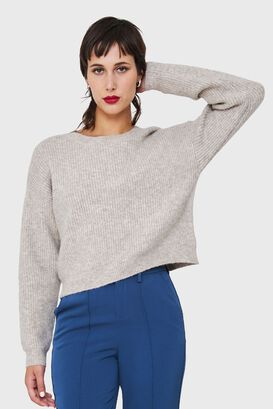 Sweater Crop Acanalado Khaki Nicopoly,hi-res