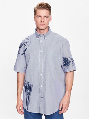 Camisa Oversize Pennant Print Azul Tommy Hilfiger,hi-res