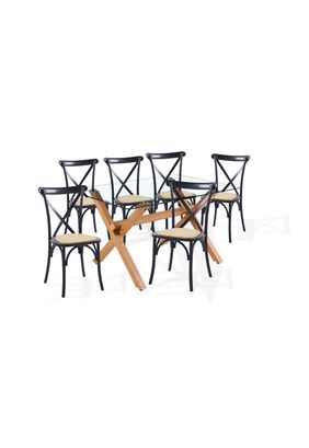 Comedor mesa de vidrio cross 140x90 + 6 sillas Crossback Madera Negras,hi-res