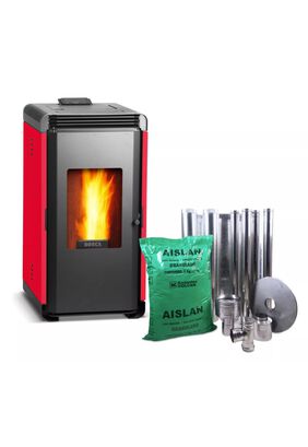 Pack Calefactor a Pellet Hera Rojo + Kit de Instalacion Interior Bosca,hi-res