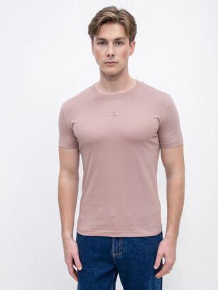 Camiseta De Algodón Orgánico Con Monograma Rosado Calvin Klein,hi-res