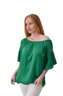 Blusa cuello elasticado verde Alexandra Cid,hi-res