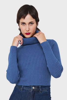 Sweater Crop Cuello Tortuga Azul Índigo Nicopoly,hi-res