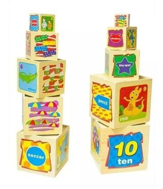 Torre Apilable De 10 Cubos Didácticos De Madera Para Niños,hi-res