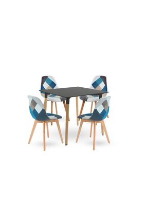 Comedor mesa cuadrada negra 80cm + 4 sillas Patchwork wood Celeste,hi-res