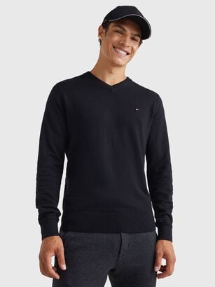 Sweater Básico Signature V-Neck Negro Tommy Hilfiger,hi-res