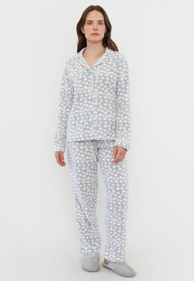 Pijama Mujer Camisero Polar Gris Corona,hi-res