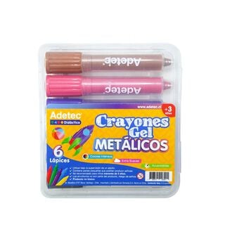 Crayones Gel Metalico Didácticos Adetec 6 Uni - 690,hi-res