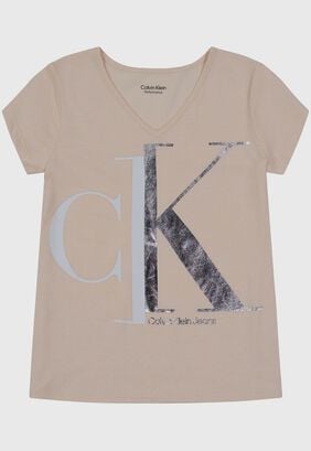 Polera Split Monogram Beige Calvin Klein,hi-res