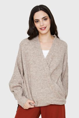 Sweater Escote Cruzado Khaki Nicopoly,hi-res