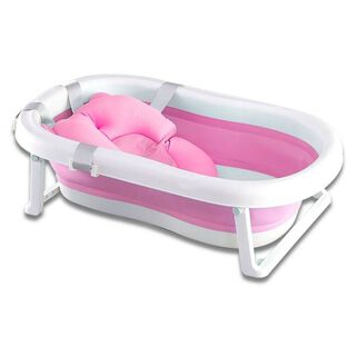 Bañera Plegable Para Bebe Con Cojin Antideslizante  y  termometro pink,hi-res