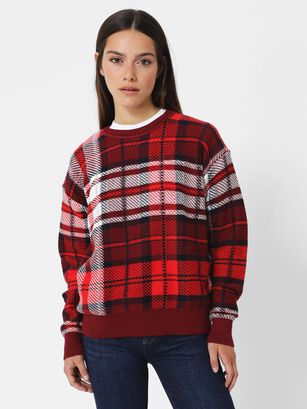 Sweater Tartán Check C-Neck Rojo Tommy Hilfiger,hi-res