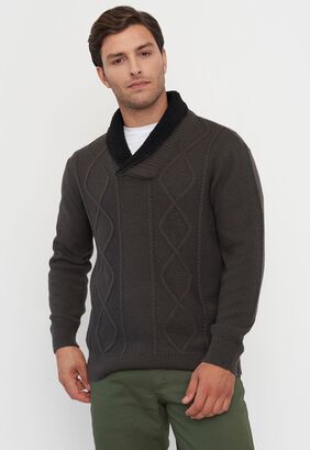 Sweater Hombre Cuello Shawl Color Musgo Corona,hi-res