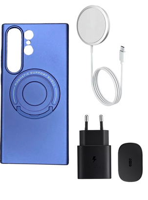 COMBO Carcasa Para Samsung S24 Ultra Magsafe Y Holder Antigolpes Azul,hi-res