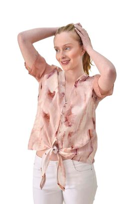 Blusa lino estampada rosado Alexandra Cid,hi-res