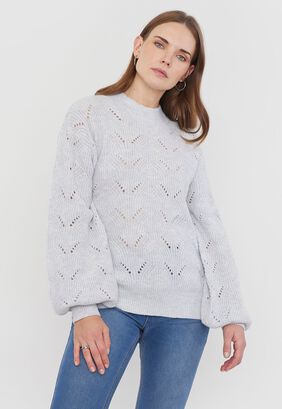 Sweater Mujer Calado Gris Melange Corona,hi-res