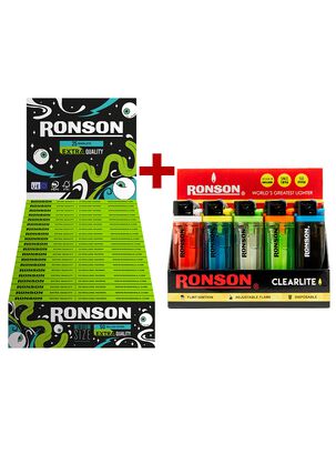 Pack Caja Papelillos Ronson Extra Quality + Caja Encendedores Clearlite,hi-res