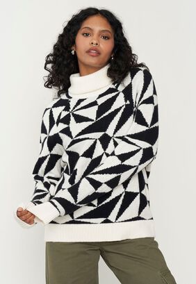Sweater Mujer Cuello Tortuga Blanco Geométrico Corona,hi-res