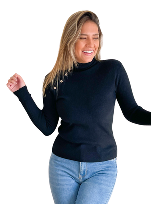 Sweater mujer cuello alto botones brillos colores,hi-res