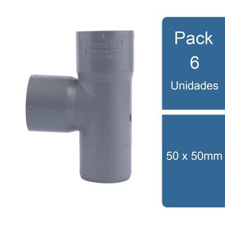 Pack 6 Tee PVC Sanitario Gris 50 x 50mm PVC,hi-res