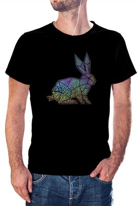 Polera Hombre diseño Conejo Geométrico Holografico efecto circulo,hi-res