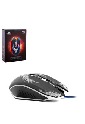 Mouse Alámbrico X 8 Retro Iluminado Gaming Negro 6 Botones 3 millones de clicks DPI 2400 Ultra ,hi-res