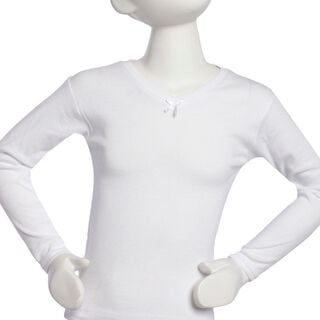 Camiseta Niña Manga Larga Cuello "V" Algodón Blanco,hi-res