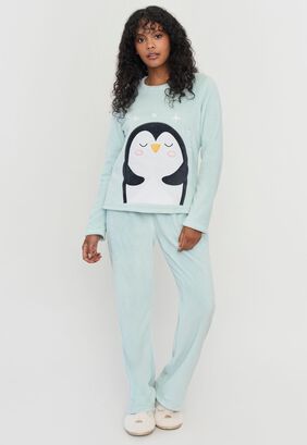 Pijama Mujer Polar Diseño Menta Aqua Corona,hi-res