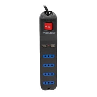 Alargador Extension Philco 4 POS y 2 USB Negro,hi-res