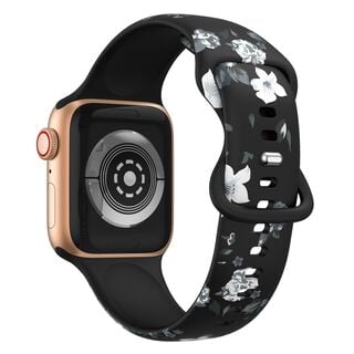 Correa Diseño Compatible Iwatch Apple Watch Flor Negra Gris 42-44-45MM,hi-res