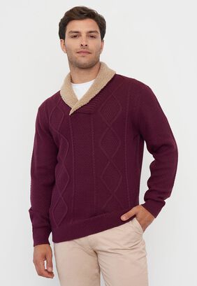 Sweater Hombre Cuello Shawl Color Burdeo Corona,hi-res