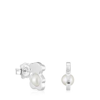 Aros pequeños oso de plata con perlas cultivadas 12 mm I-Bear,hi-res
