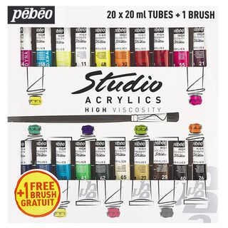 Acrílico Pebeo Studio Set 20 Colores 20ml + Pincel,hi-res