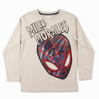 Polera Manga Larga Niño Miles Spiderman Blanco Marvel,hi-res