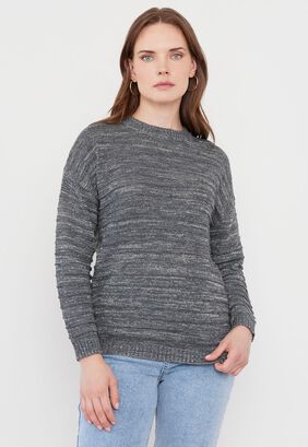 Sweater Mujer Lineas Gris Melange Oscuro Lurex Corona,hi-res