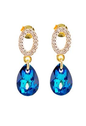 Aros Gota de Luz Gold y Cristales Genuinos Bermuda Blue,hi-res