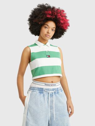 Polera A Rayas Cropped Sin Mangas Verde Tommy Jeans,hi-res