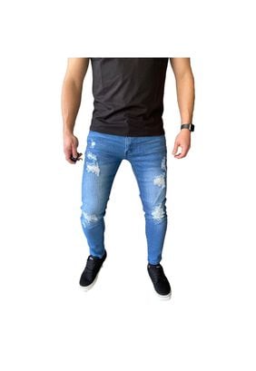 Jeans Destroyed Super Slim Fit Azul Claro,hi-res