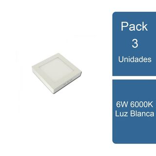 Pack 3 Foco Sobrepuesto Cuadradro LED 6W 6000K Luz Blanca,hi-res